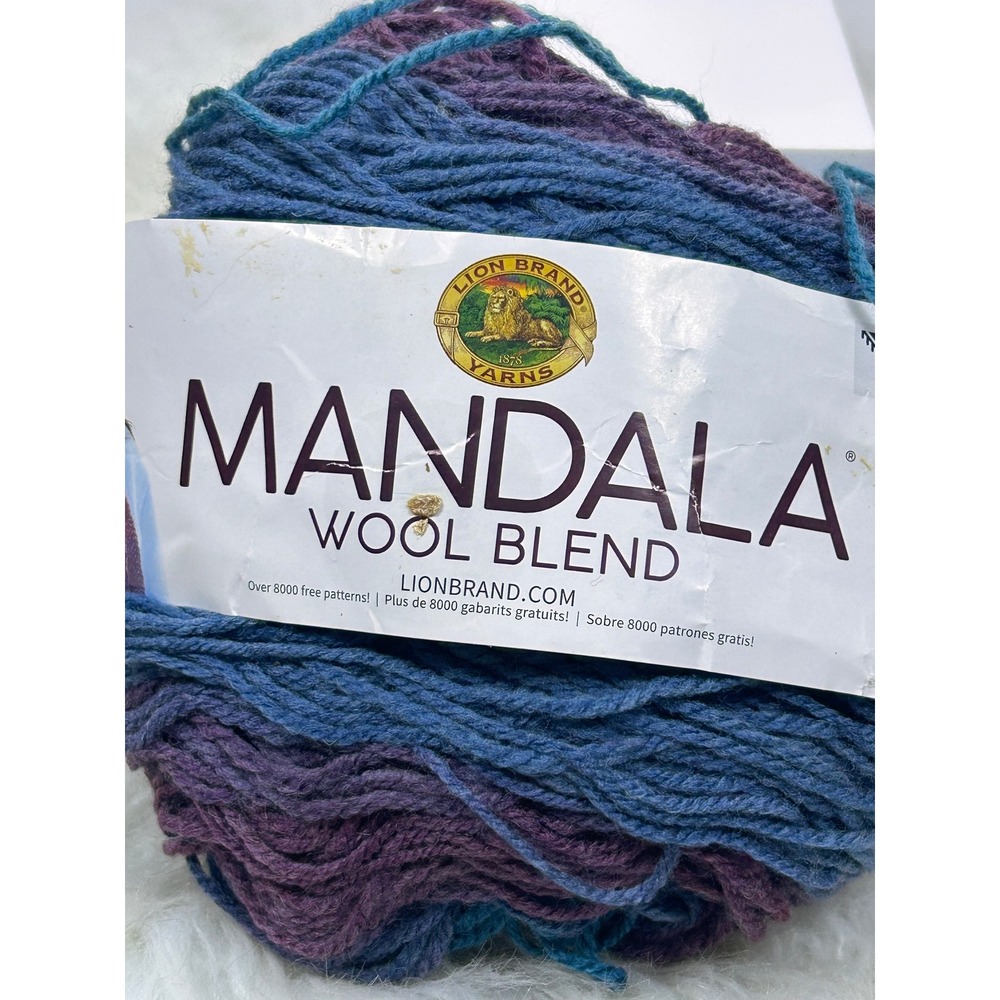 Lion Brand Mandala Wool Blend Yarn Zeus 205 Purple Blue Teal 5.3oz 590yd Cake